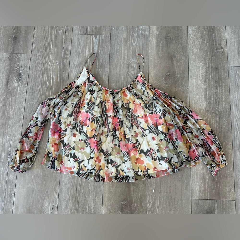 Maylin' Silk Cold Shoulder Floral Print Blouse - Picture 3 of 4